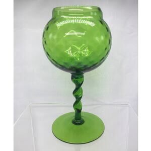 Vintage 1960 Italian Empoli Diamond Emerald Green Spiral Stem Snifter Goblet